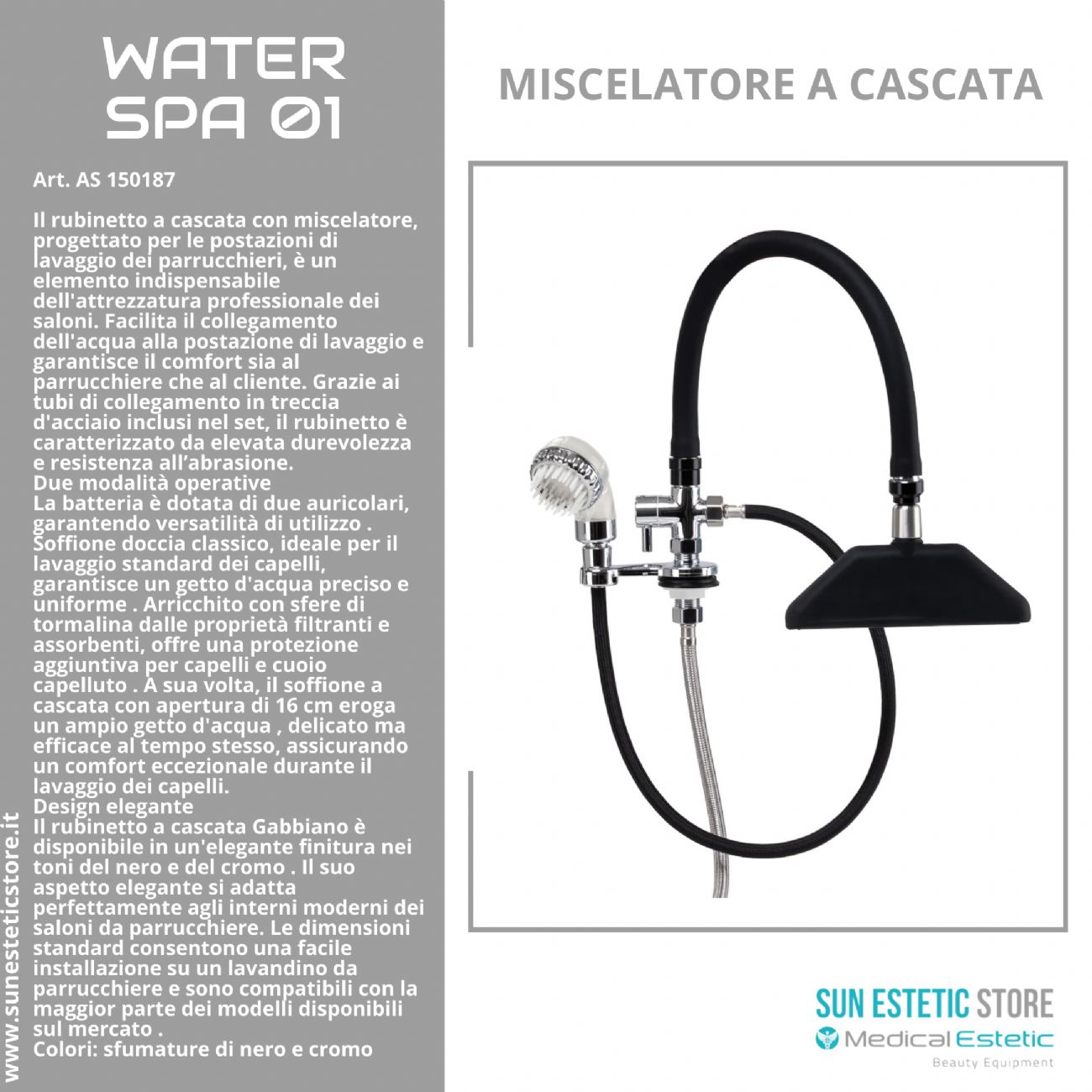 Water Spa 01 rubinetto miscelatore a cascata per lavatesta