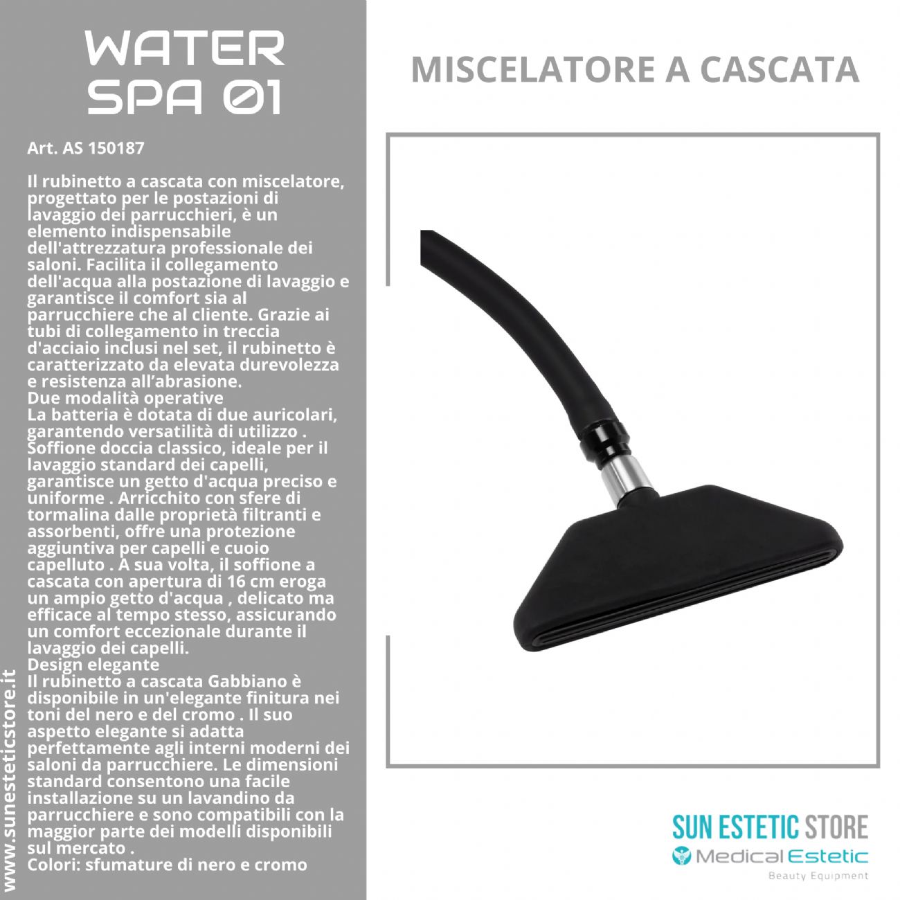 Water Spa 01 rubinetto miscelatore a cascata per lavatesta