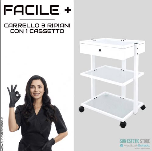 Facile + carrello a tre ripiani in vetro + 1 cassetto cabina estetica studio medico