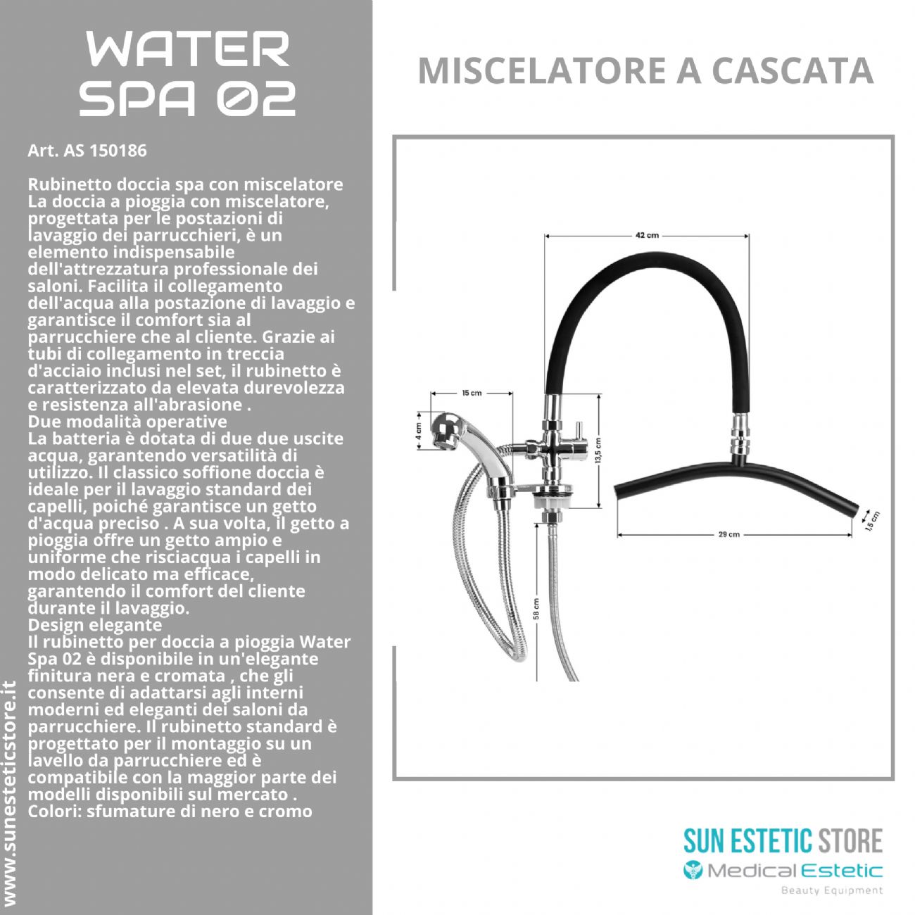 Water Spa 02 rubinetto miscelatore a cascata per lavatesta