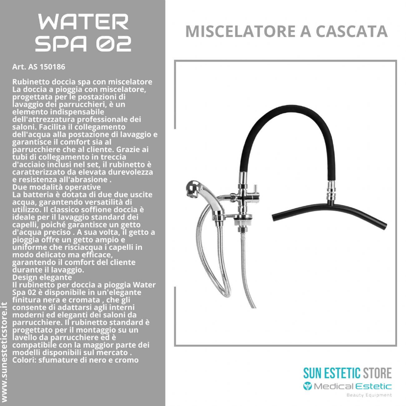 Water Spa 02 rubinetto miscelatore a cascata per lavatesta