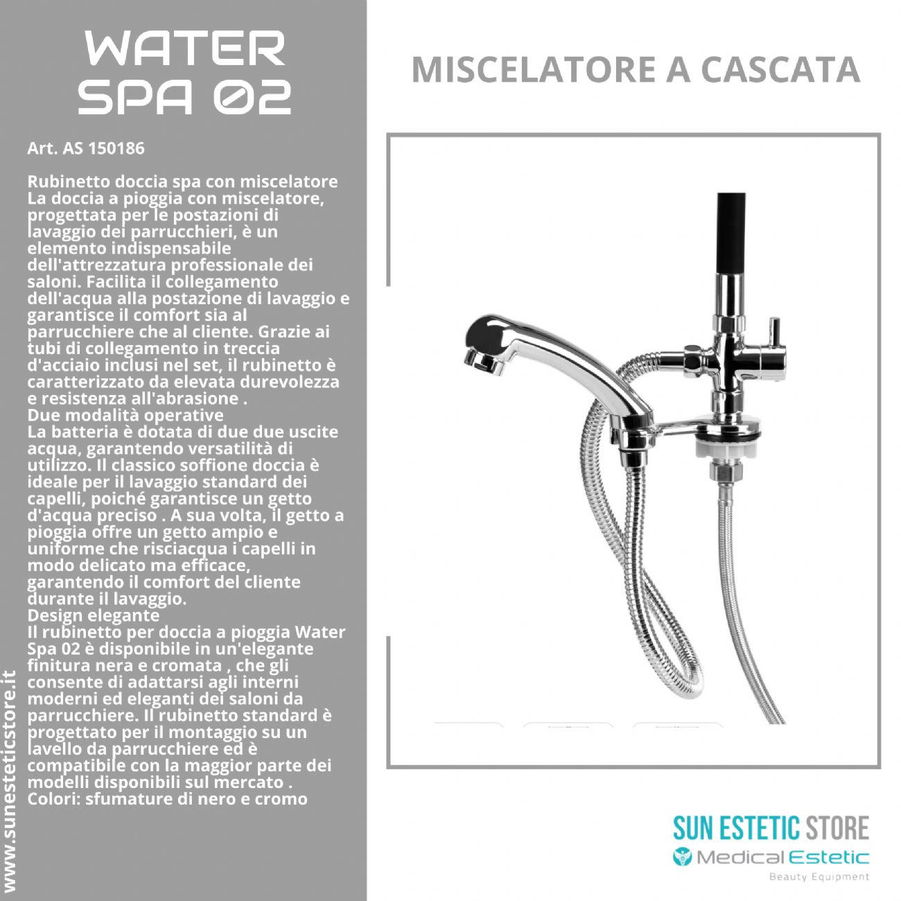 Water Spa 02 rubinetto miscelatore a cascata per lavatesta