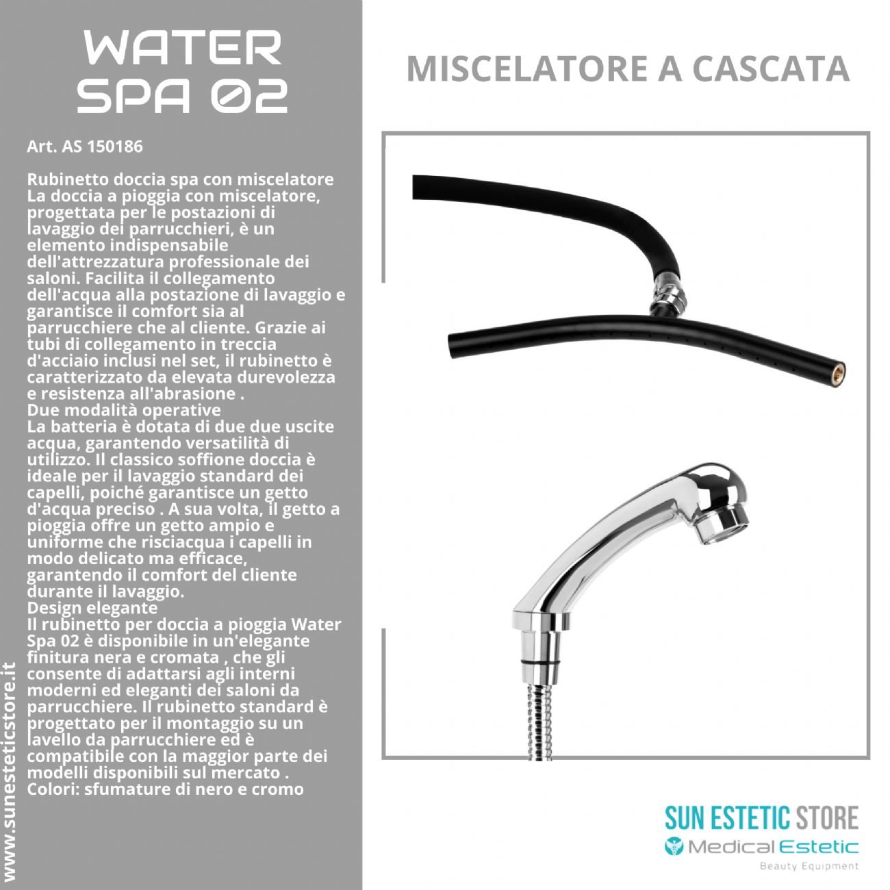 Water Spa 02 rubinetto miscelatore a cascata per lavatesta