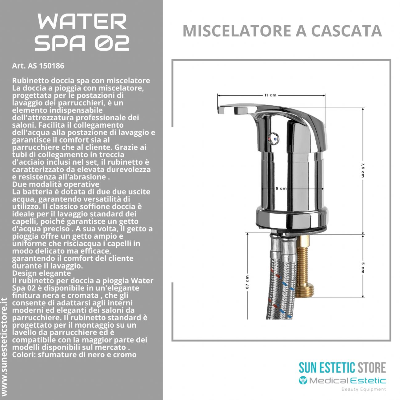 Water Spa 02 rubinetto miscelatore a cascata per lavatesta