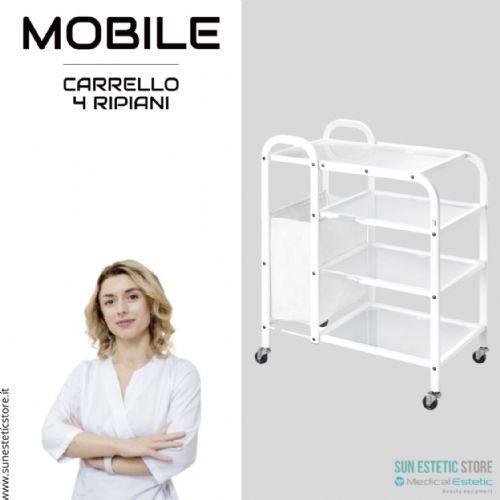 Carrello mobile 4 ripiani bianco laccato vetro temprato porta biancheria centro benessere