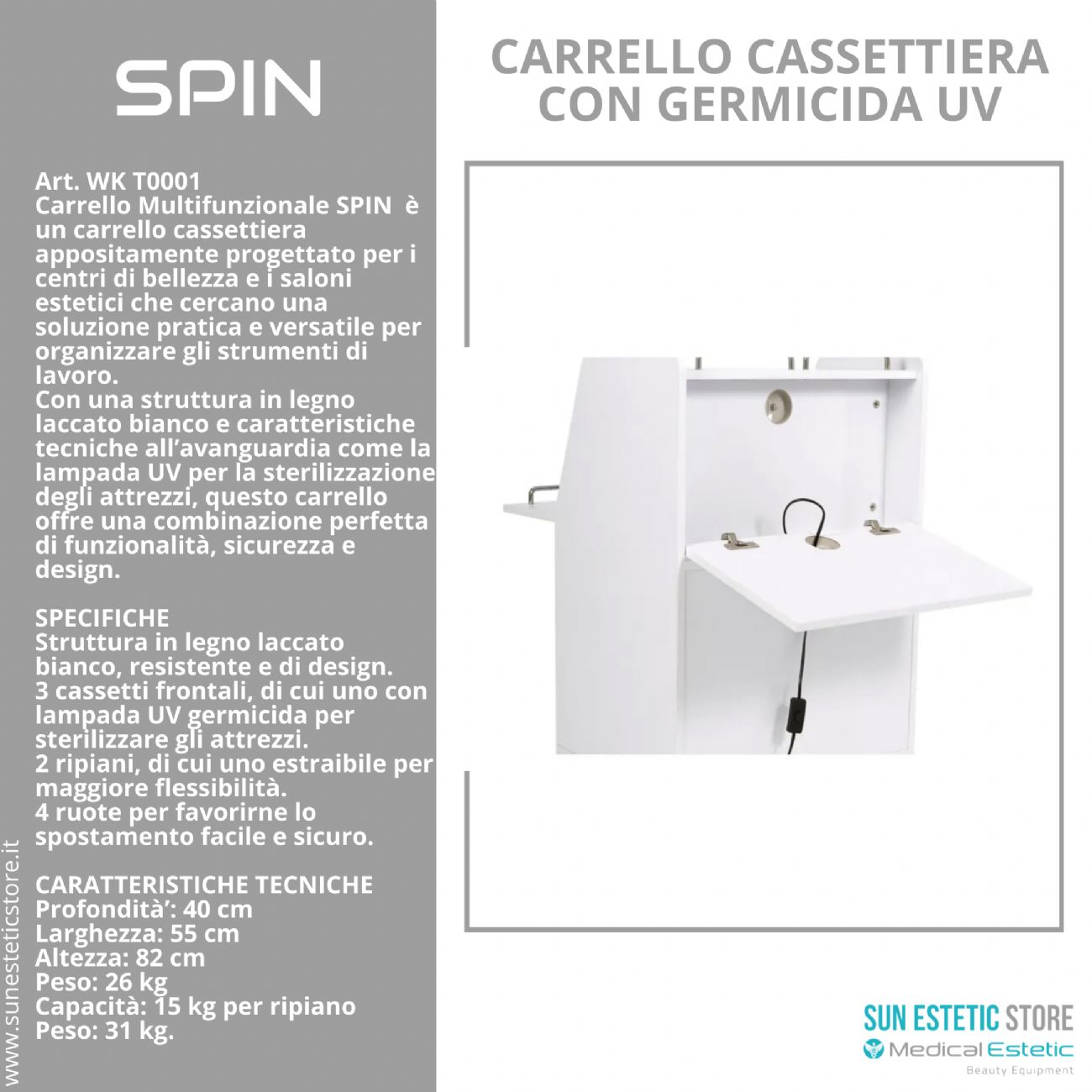 Spin carrello multifunzionale porta apparecchiature con germicida UV
