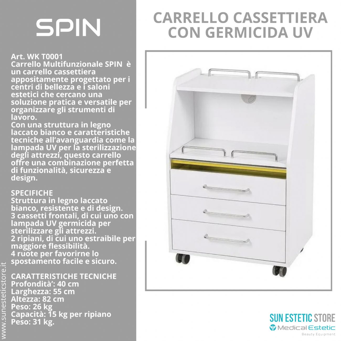 Spin carrello multifunzionale porta apparecchiature con germicida UV