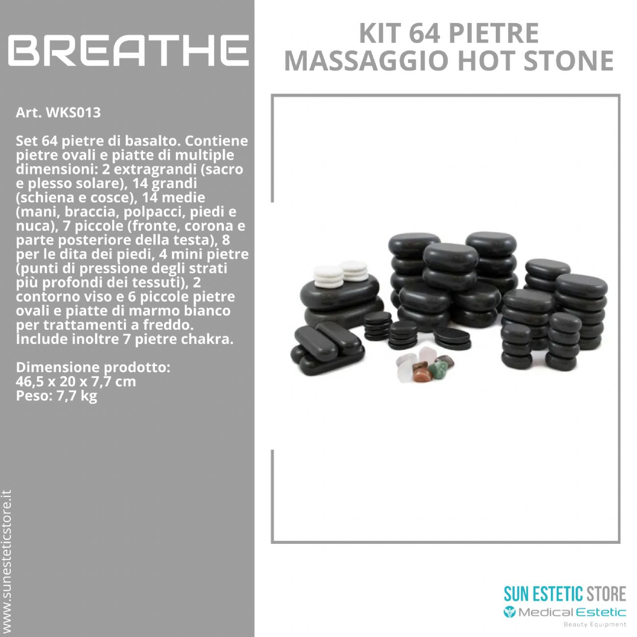 Kit 64 Pietre basalto Hot Stone Therapy massaggio pietre laviche centri estetici