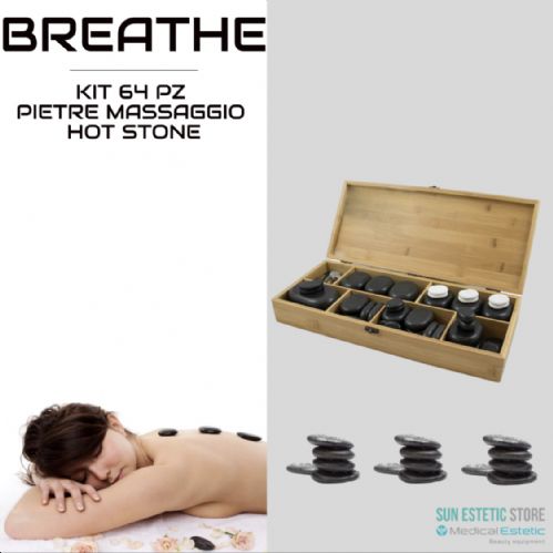 Kit 64 Pietre basalto Hot Stone Therapy massaggio pietre laviche centri estetici