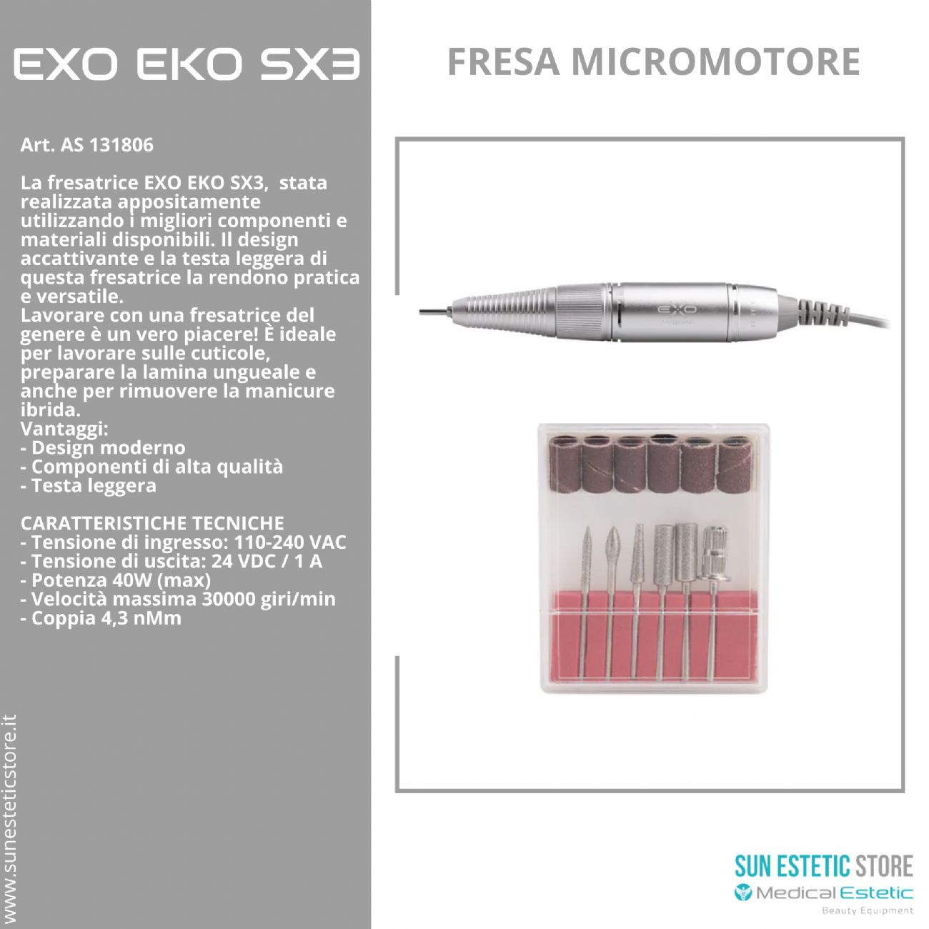 EXO EKO CX3 fresa micromotore per manicure onicotecnica