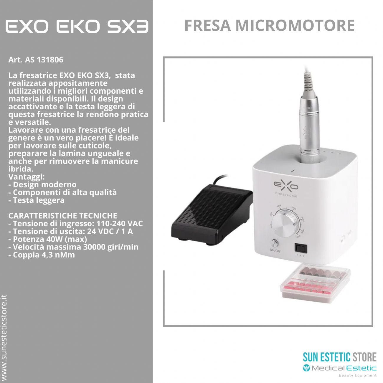 EXO EKO CX3 fresa micromotore per manicure onicotecnica
