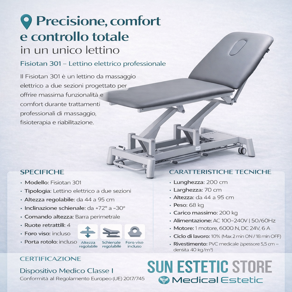 Fisiotan 301 lettino fisioterapia 2 sezioni 1 motore perimetrale