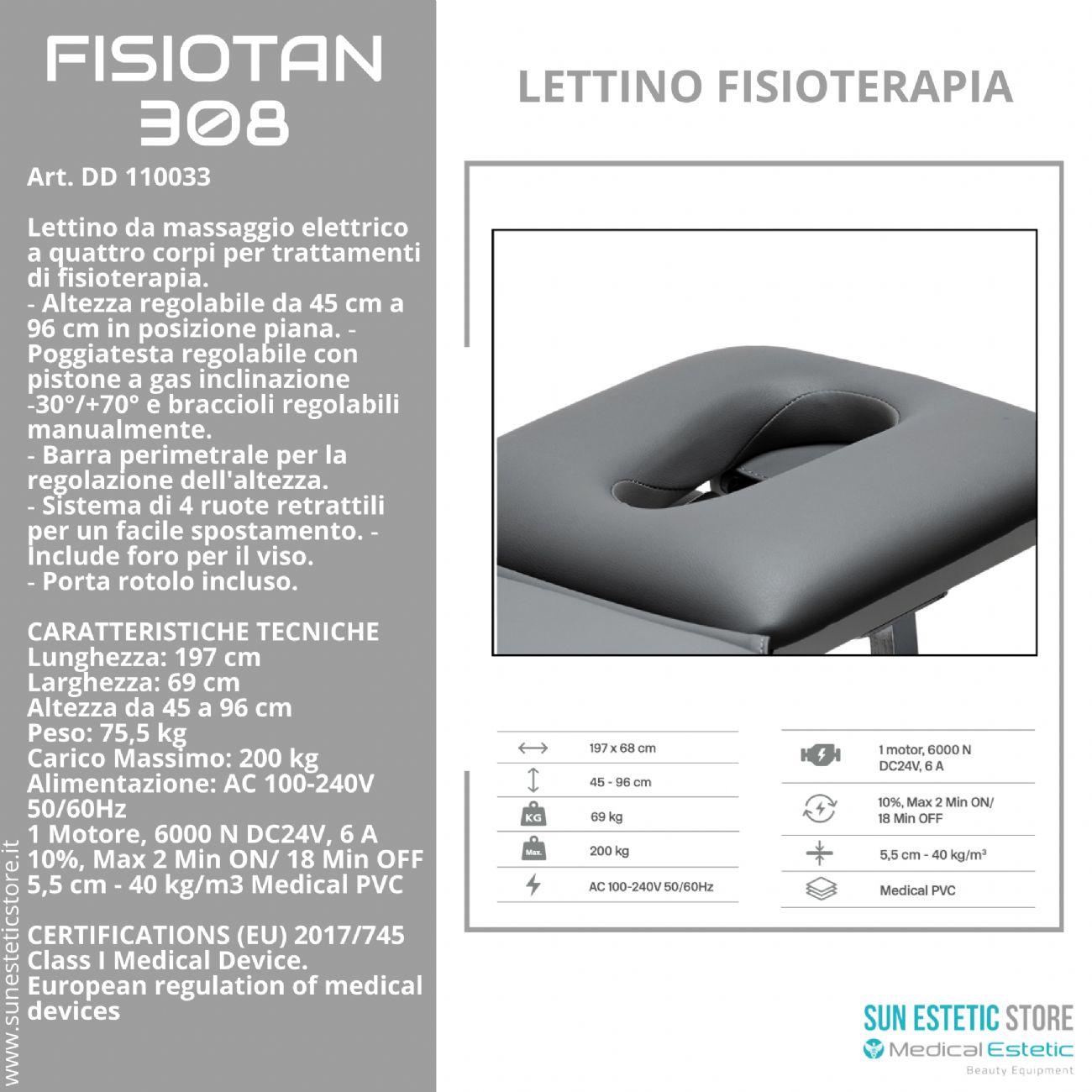 Fisiotan 308 lettino fisioterapia 1 motore perimetrale