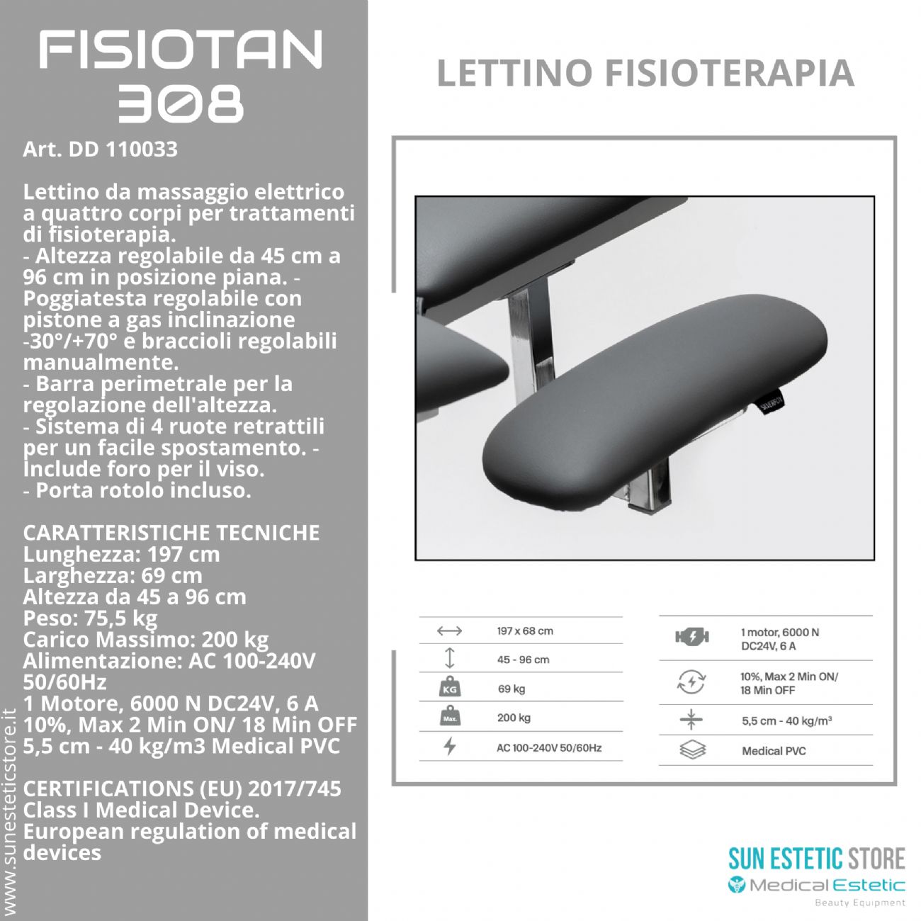 Fisiotan 308 lettino fisioterapia 1 motore perimetrale