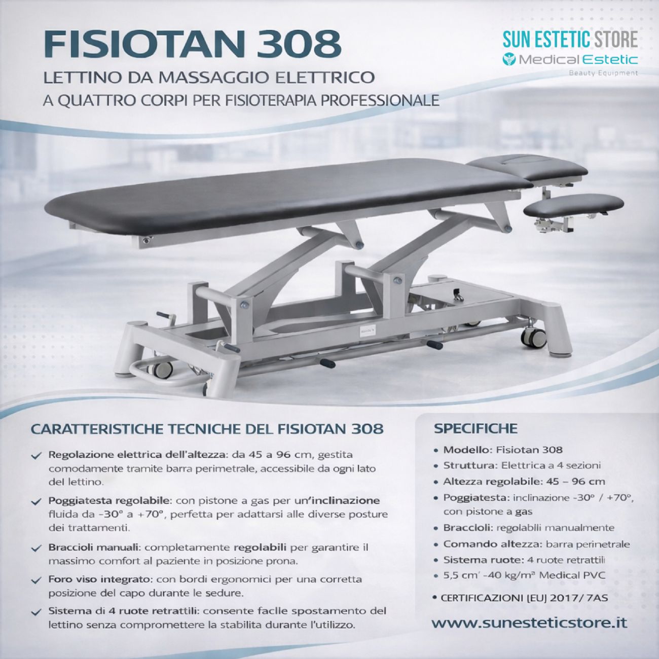 Fisiotan 308 lettino fisioterapia 1 motore perimetrale
