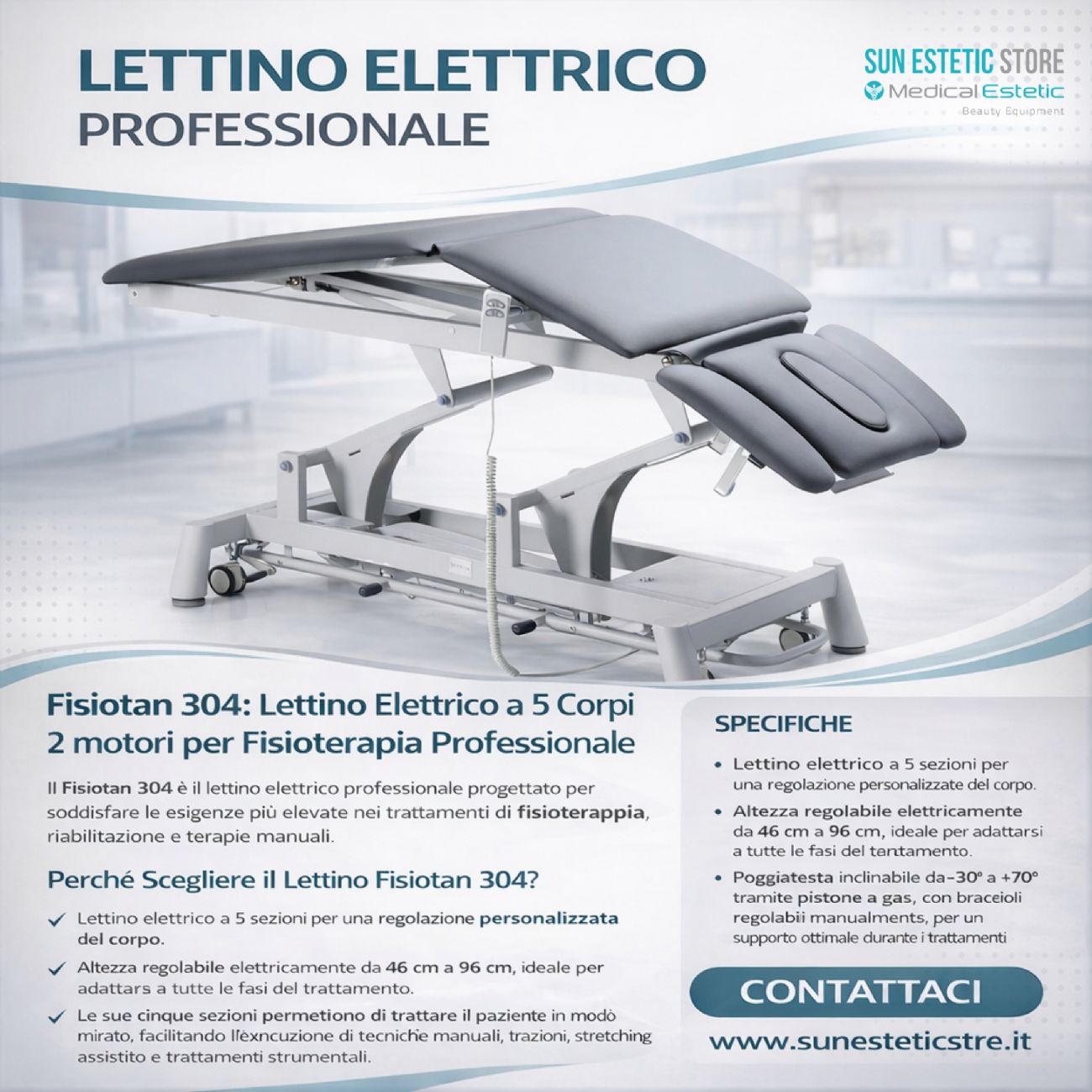 Fisiotan 304 lettino fisioterapia 2 motori con perimetrale