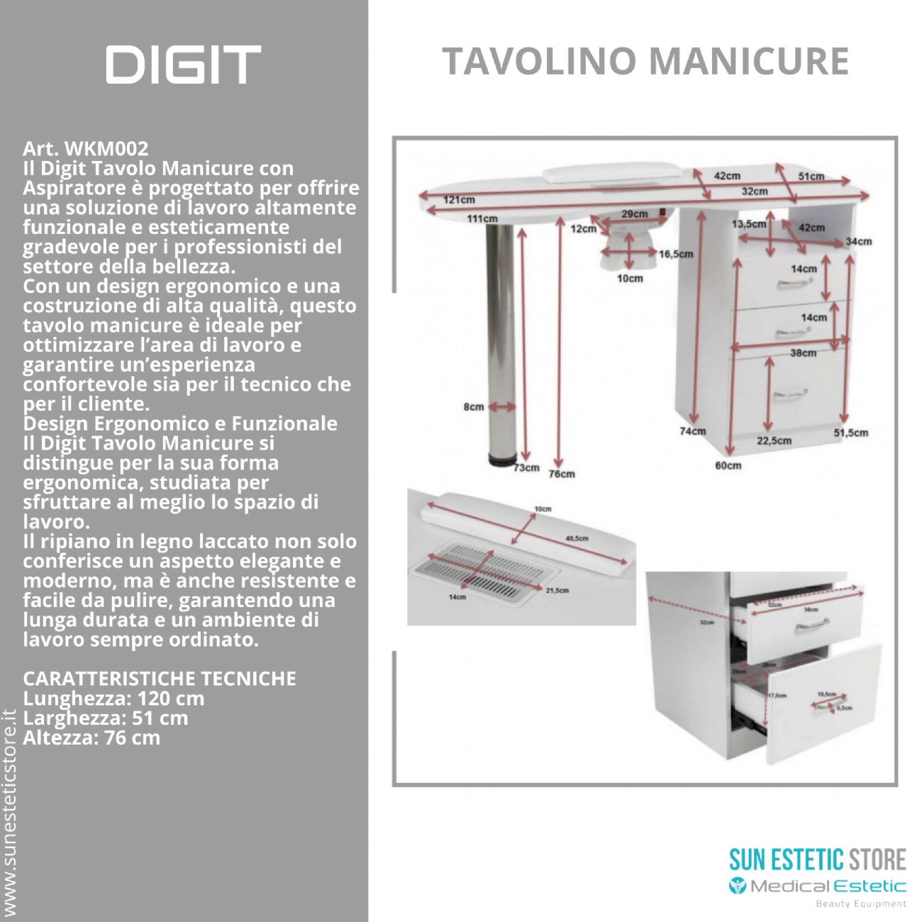 Digit tavolo manicure in  legno laccato con aspiratore