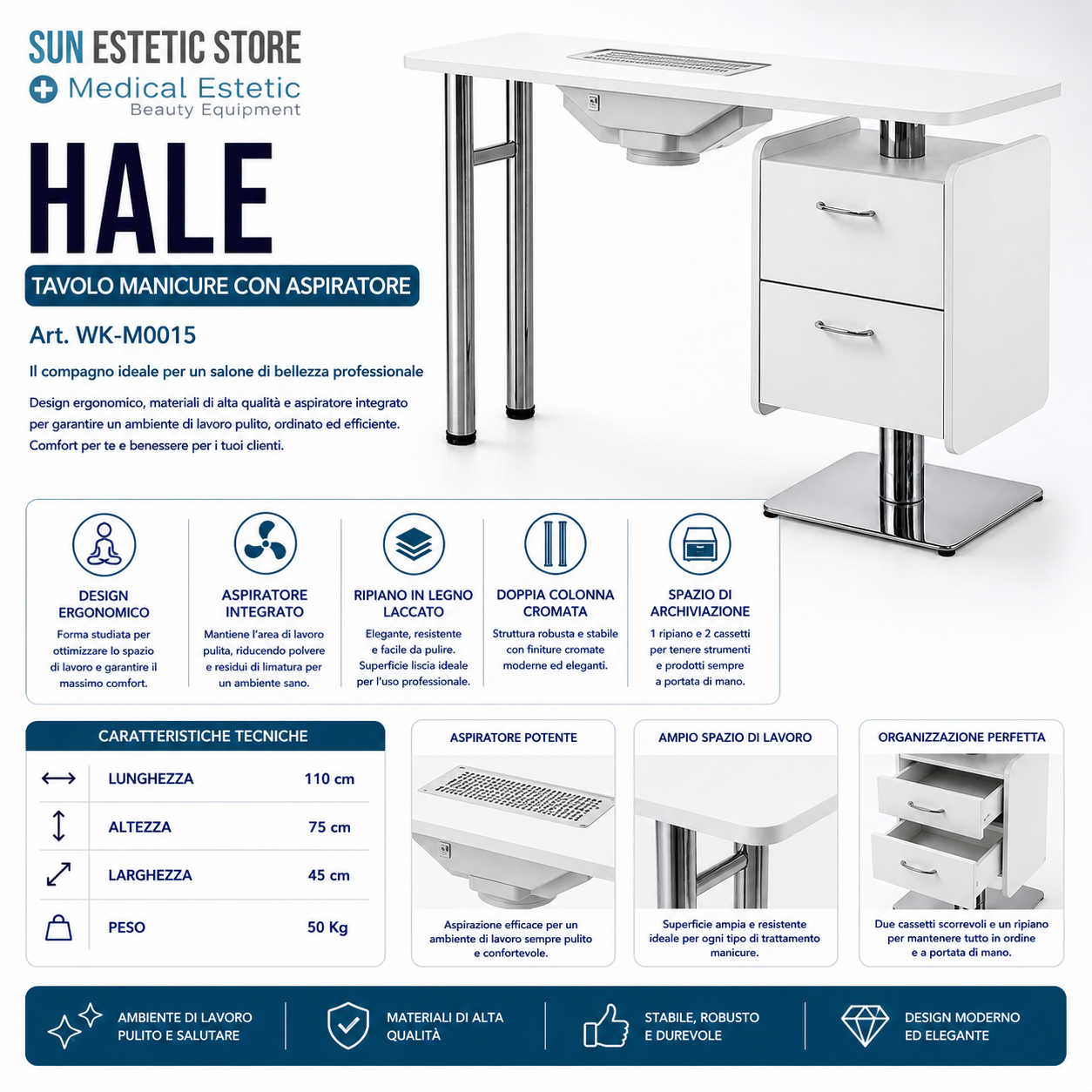 Hale tavolo manicure ricostruzione unghie nails con due cassetti
