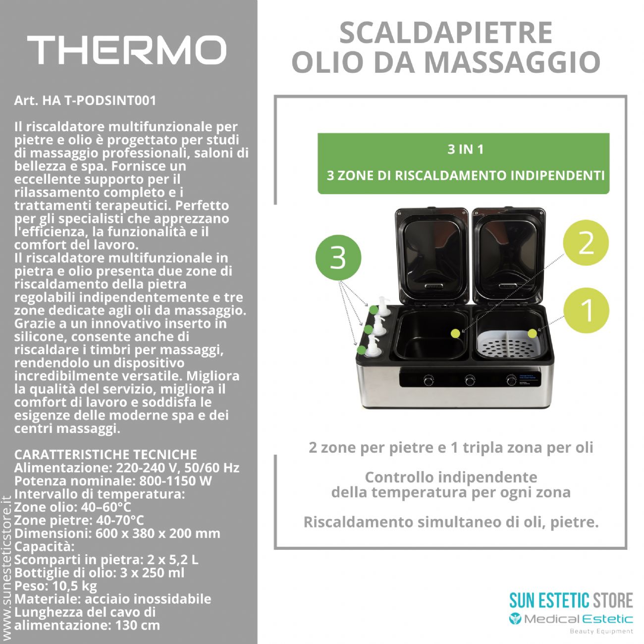 Thermo riscaldatore pietre hot stone e olio massaggio Spa