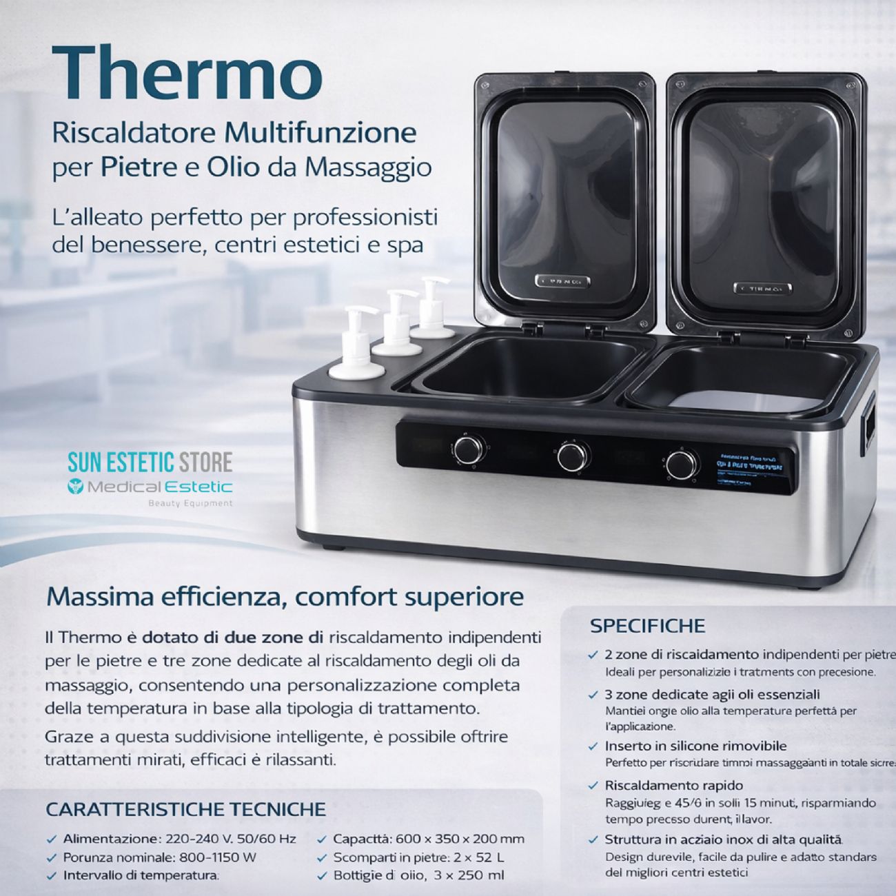 Thermo riscaldatore pietre hot stone e olio massaggio Spa