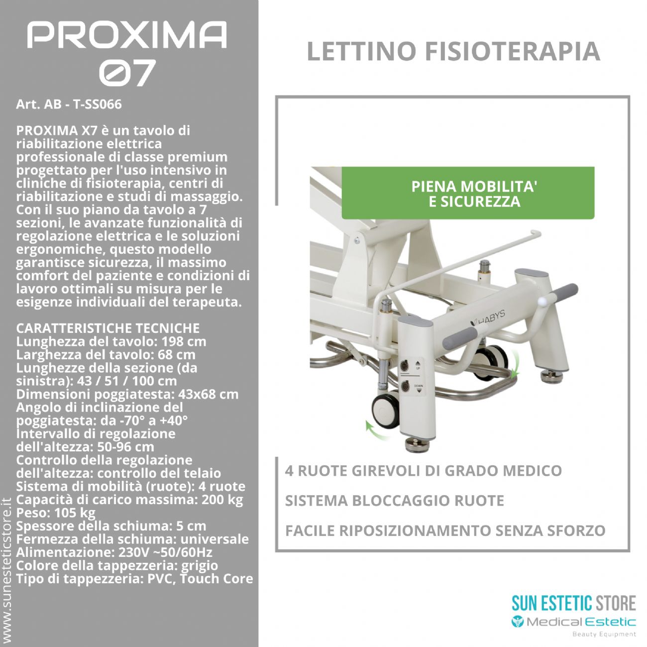 Proxima 07 lettino fisioterapia riabilitazione 7 sezioni