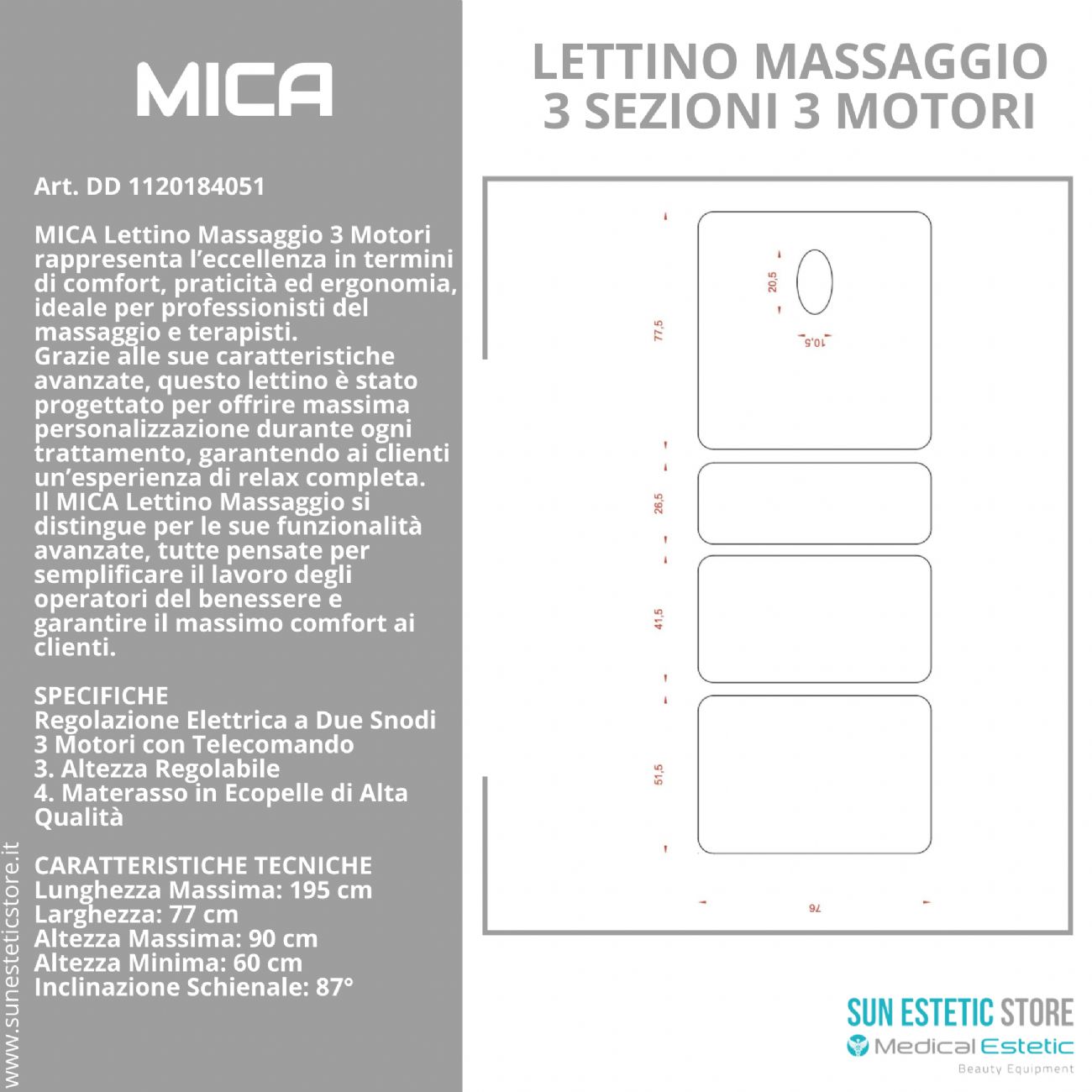 Mica lettino massaggio a 3 sezioni elettrico a 3 motori