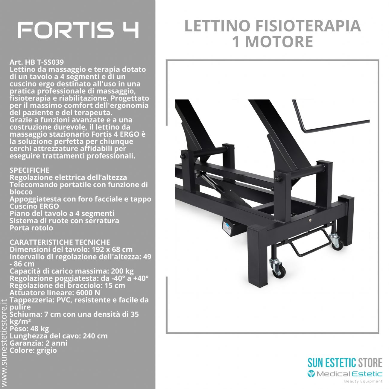 Fortis 4 lettino fisioterapia 4 sezioni 1 motore