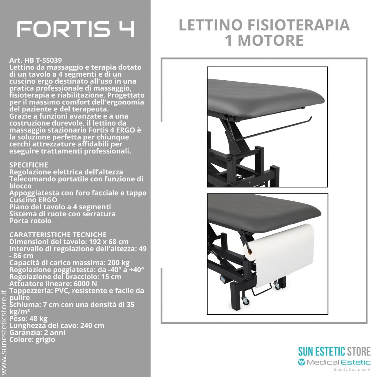 Fortis 4 lettino fisioterapia 4 sezioni 1 motore
