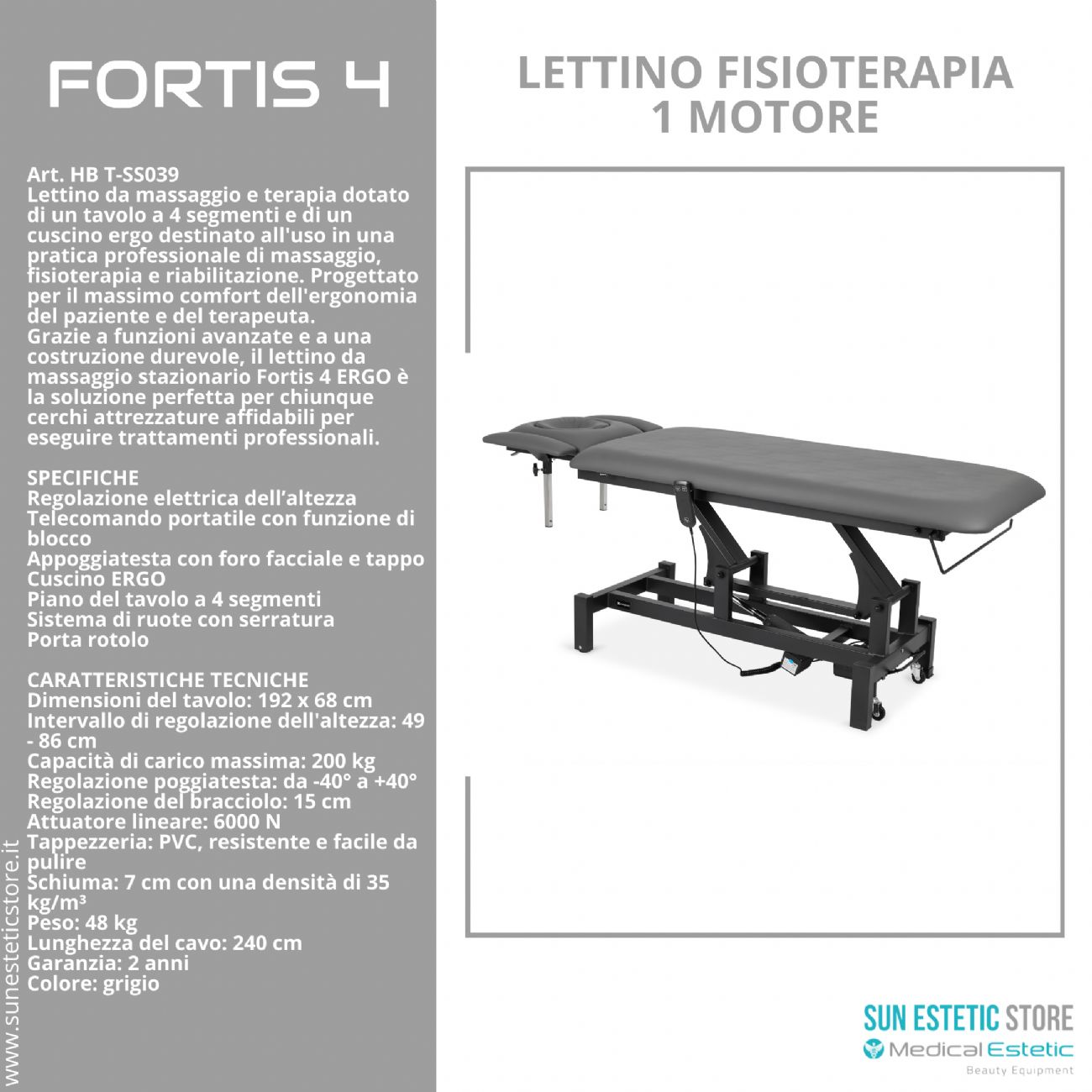 Fortis 4 lettino fisioterapia 4 sezioni 1 motore