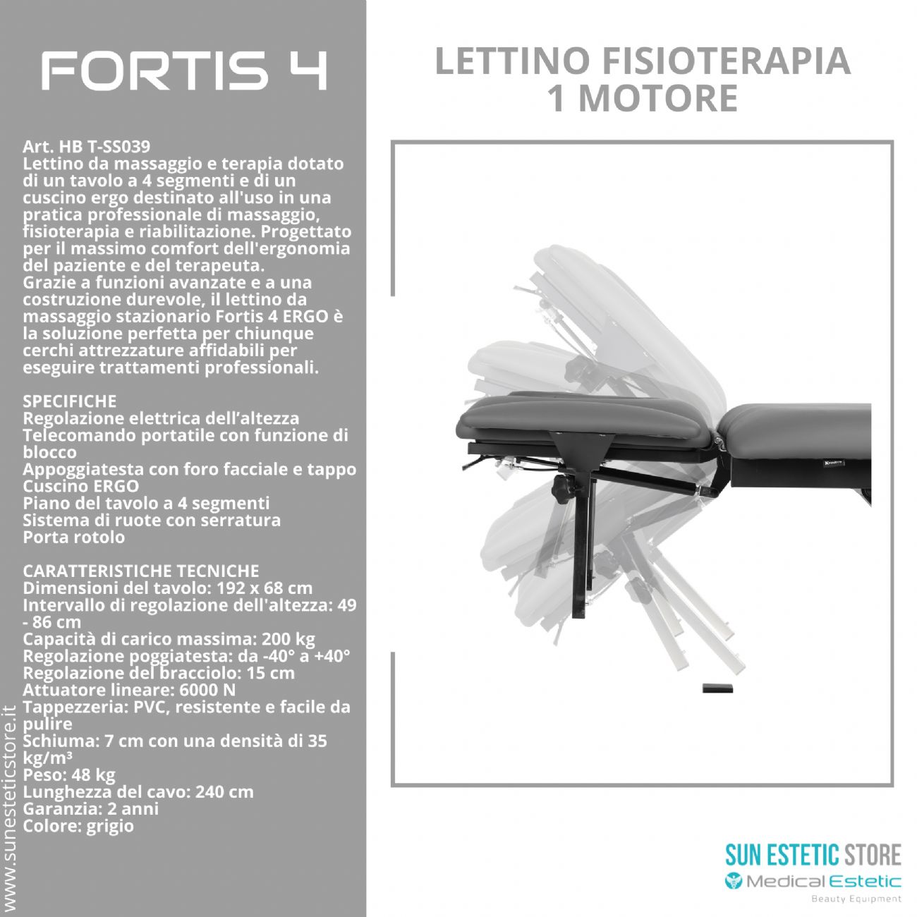 Fortis 4 lettino fisioterapia 4 sezioni 1 motore