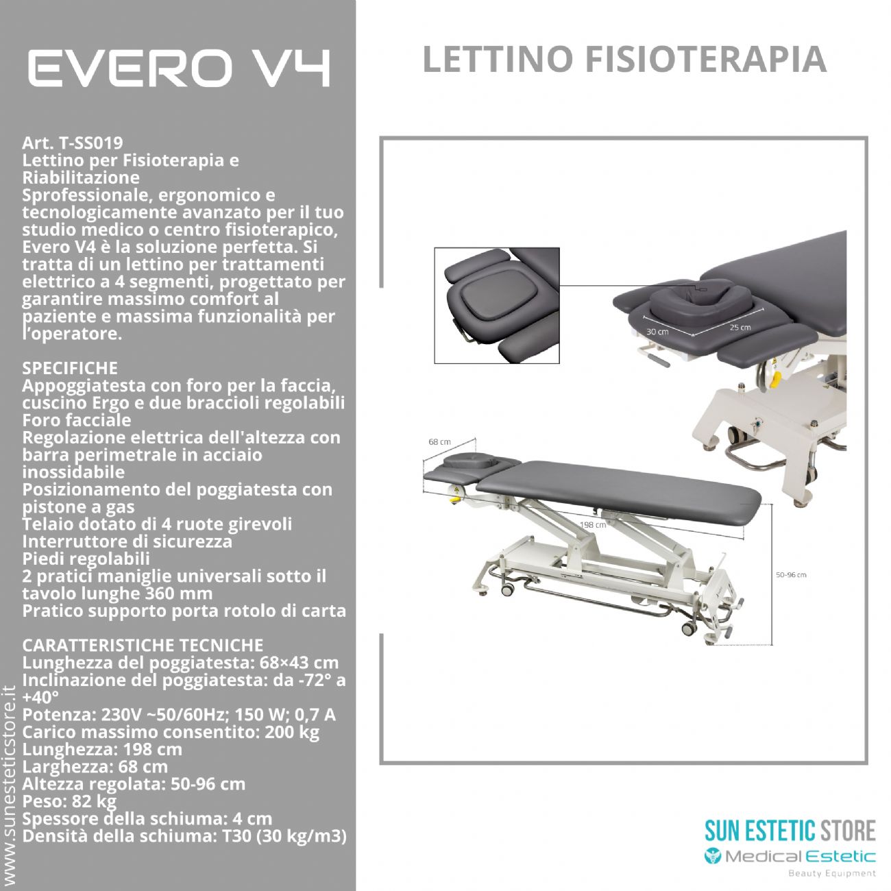 Evero V4 Ergo lettino fisioterapia 4 sezioni 1 motore