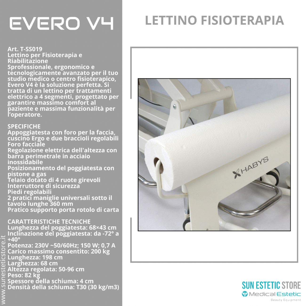 Evero V4 Ergo lettino fisioterapia 4 sezioni 1 motore