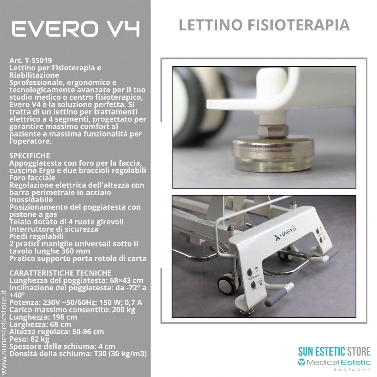 Evero V4 Ergo lettino fisioterapia 4 sezioni 1 motore