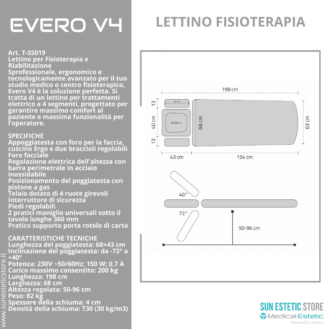 Evero V4 Ergo lettino fisioterapia 4 sezioni 1 motore