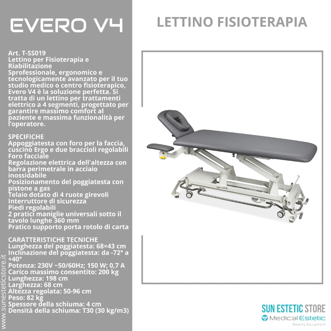 Evero V4 Ergo lettino fisioterapia 4 sezioni 1 motore