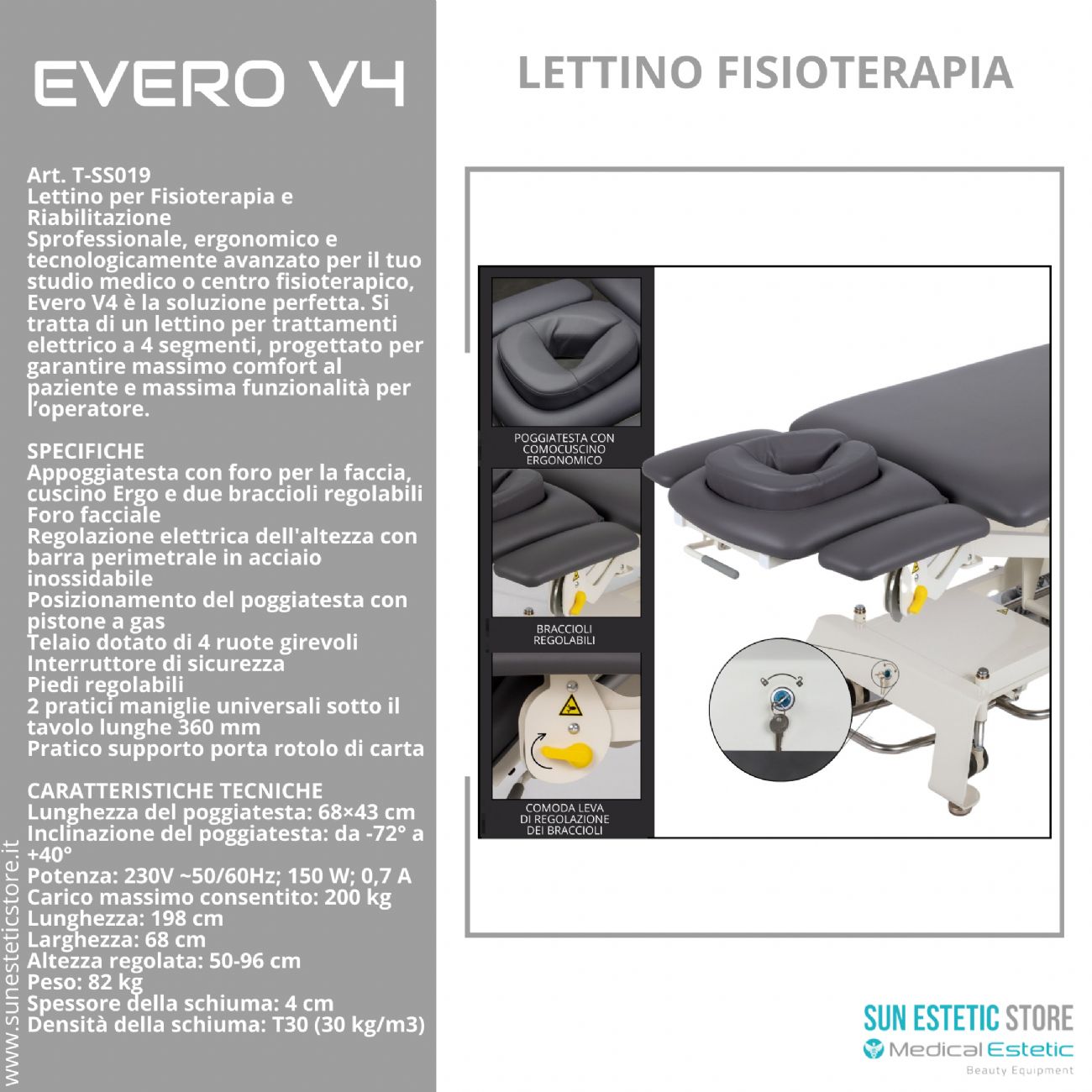 Evero V4 Ergo lettino fisioterapia 4 sezioni 1 motore