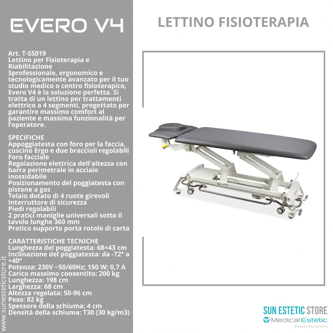 Evero V4 Ergo lettino fisioterapia 4 sezioni 1 motore