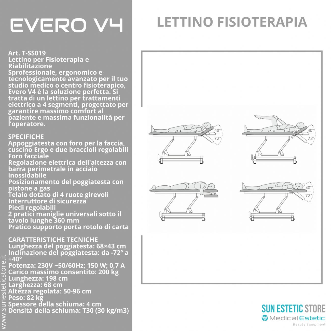 Evero V4 Ergo lettino fisioterapia 4 sezioni 1 motore