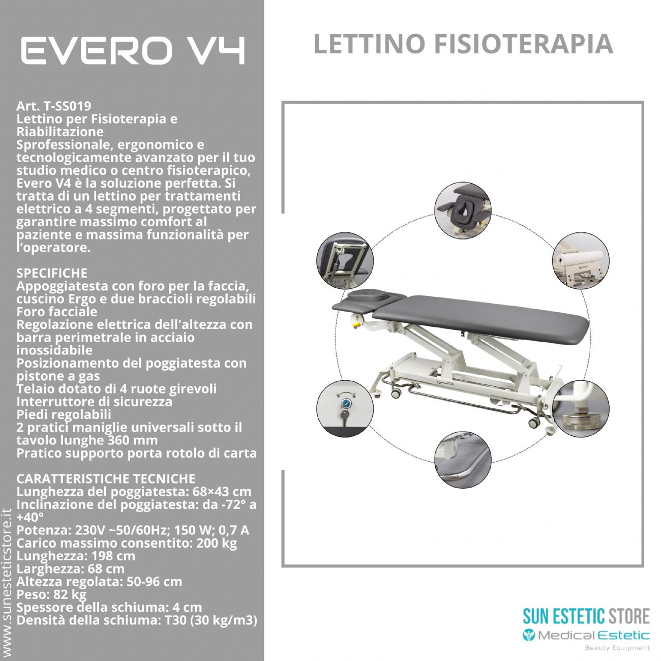 Evero V4 Ergo lettino fisioterapia 4 sezioni 1 motore