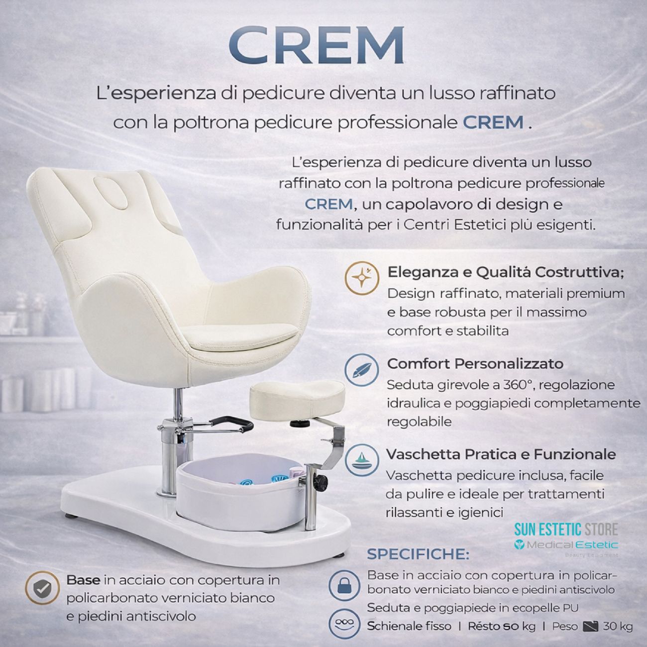 Crem poltrona pedicure idraulica con vaschetta idromassaggio