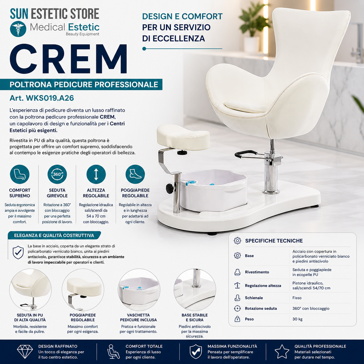 Crem poltrona pedicure idraulica con vaschetta idromassaggio
