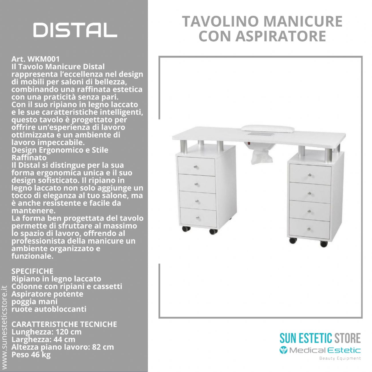 Distal tavolino manicure per ricostruzione unghie con aspiratore