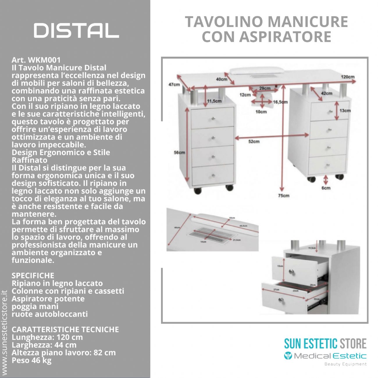 Distal tavolino manicure per ricostruzione unghie con aspiratore