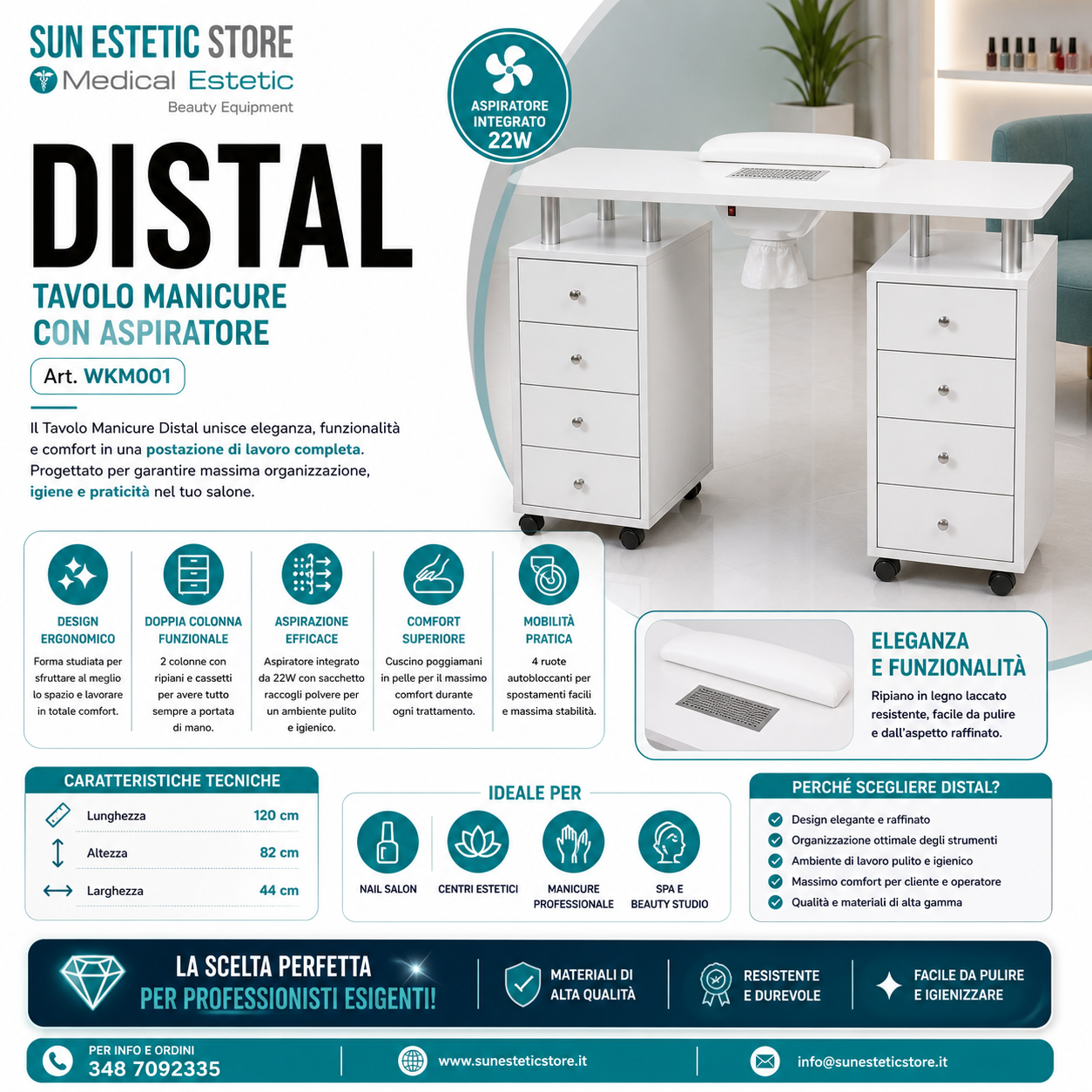 Distal tavolino manicure per ricostruzione unghie con aspiratore