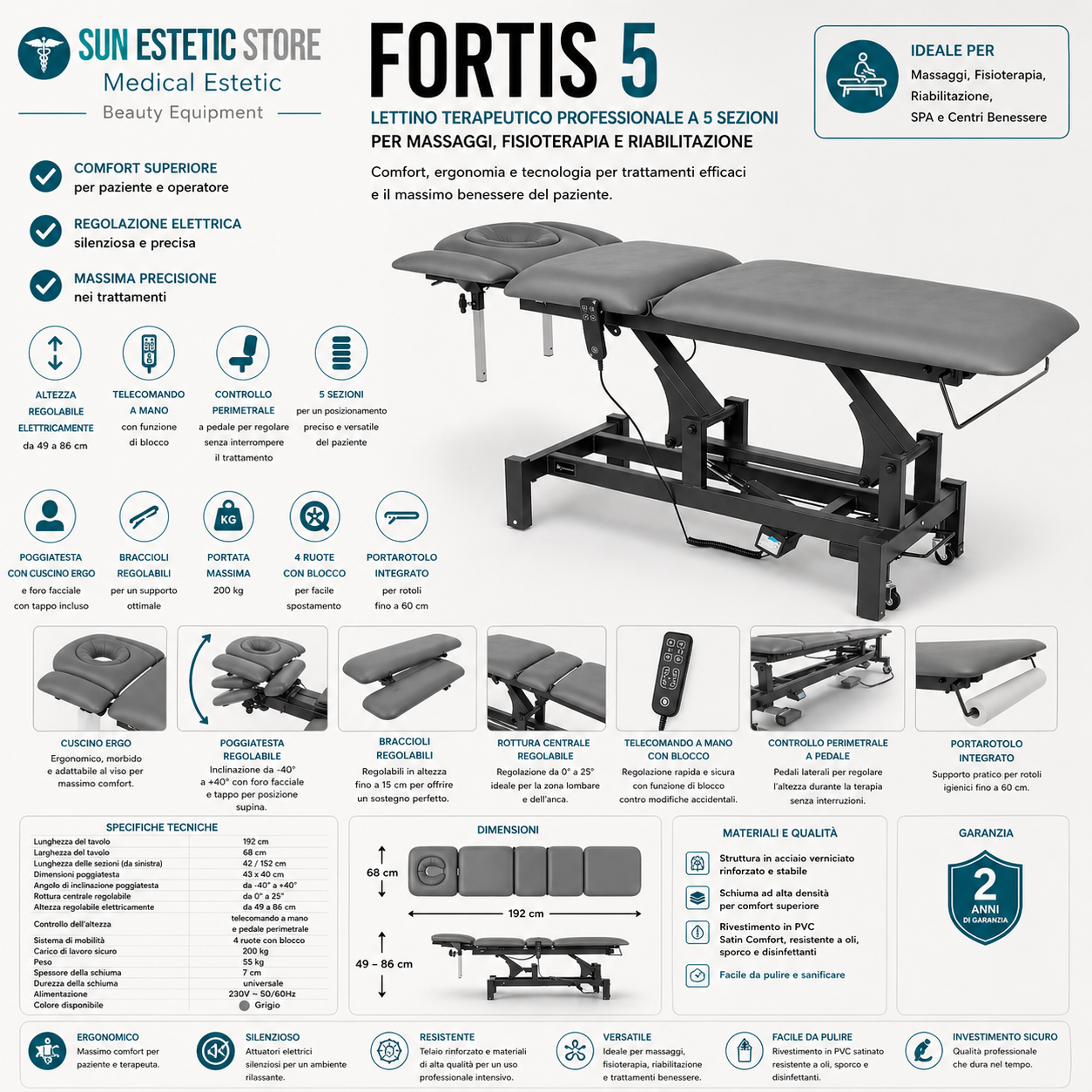 Fortis 5 lettino fisioterapia 5 sezioni 2 motori