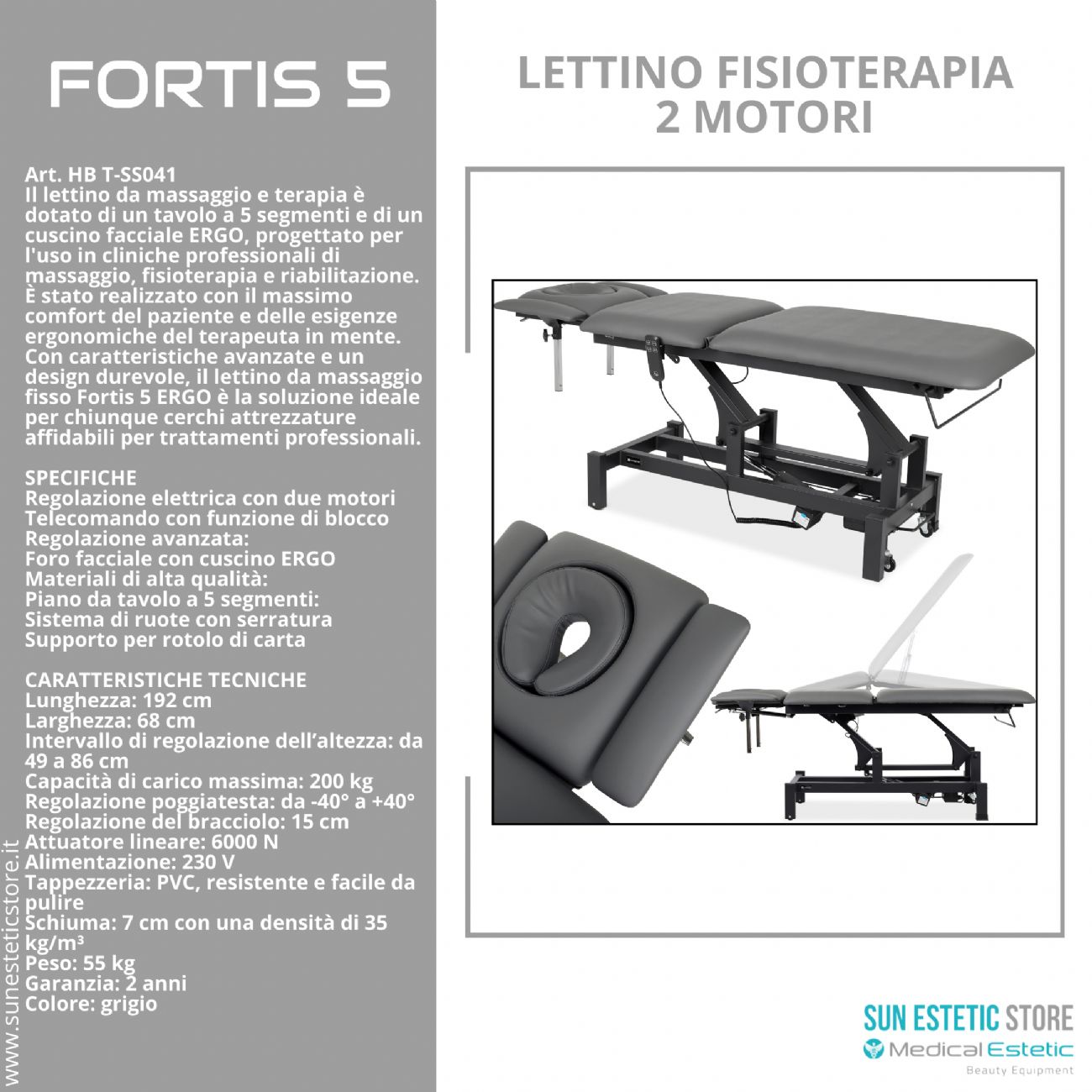 Fortis 5 lettino fisioterapia 5 sezioni 2 motori