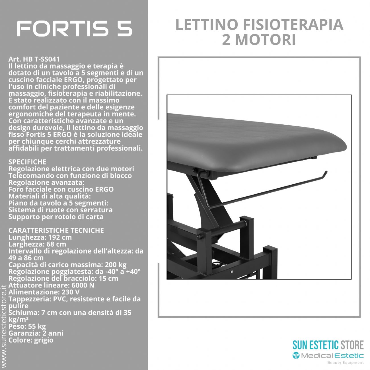Fortis 5 lettino fisioterapia 5 sezioni 2 motori