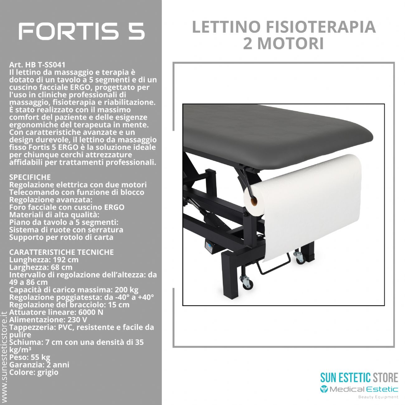Fortis 5 lettino fisioterapia 5 sezioni 2 motori