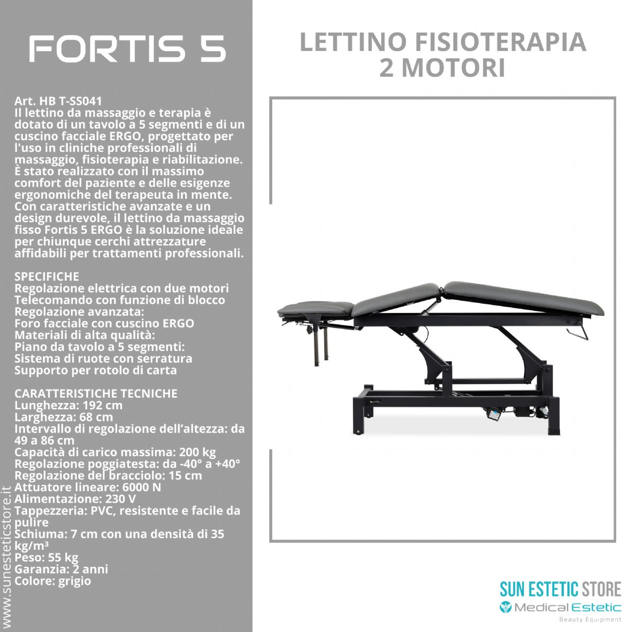 Fortis 5 lettino fisioterapia 5 sezioni 2 motori