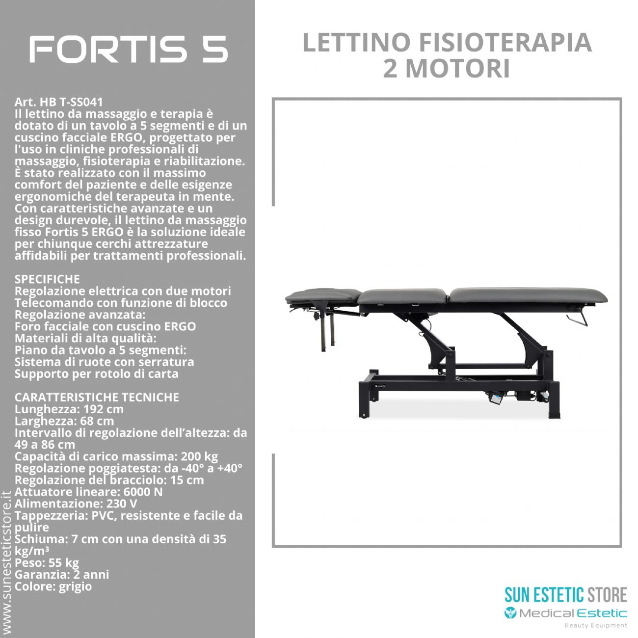 Fortis 5 lettino fisioterapia 5 sezioni 2 motori
